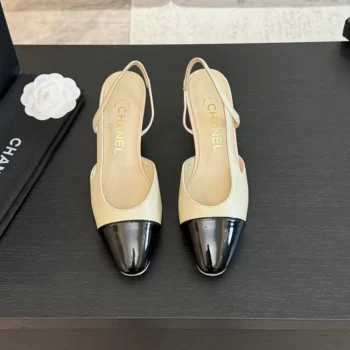 Chanel Women Slingbacks Goatskin Grosgrain in 65mm Heel-Beige