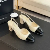 Chanel Women Slingbacks Goatskin Grosgrain in 65mm Heel-Beige