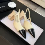 Chanel Slingback da donna in pelle di capra e grosgrain con tacco da 65 mm - Beige