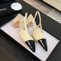 Chanel Women Slingbacks Goatskin Grosgrain in 65mm Heel-Beige (2)