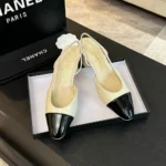 Chanel Slingback da donna in pelle di capra e grosgrain con tacco da 65 mm - Beige