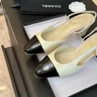 Chanel Women Slingbacks Goatskin Grosgrain in 65mm Heel-Beige (2)