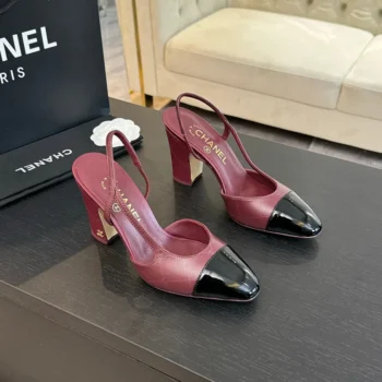 Chanel Women Slingbacks Goatskin Grosgrain in 65mm Heel-Maroon