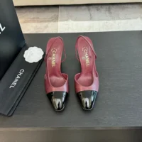 Chanel Women Slingbacks Goatskin Grosgrain in 65mm Heel-Maroon (1)