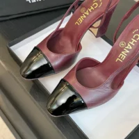 Chanel Women Slingbacks Goatskin Grosgrain in 65mm Heel-Maroon (1)