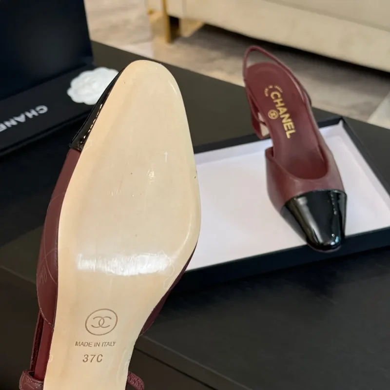 Chanel Women Slingbacks Goatskin Grosgrain in 65mm Heel-Maroon