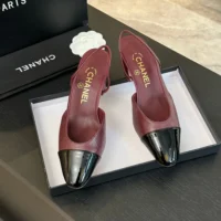Chanel Women Slingbacks Goatskin Grosgrain in 65mm Heel-Maroon (1)