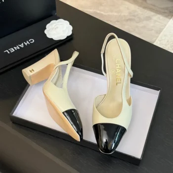 Chanel Women Slingbacks Goatskin Grosgrain in 90mm Heel-Beige