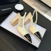 Chanel Women Slingbacks Goatskin Grosgrain in 90mm Heel-Beige (1)