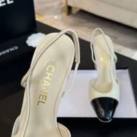 Chanel Women Slingbacks Goatskin Grosgrain in 90mm Heel-Beige (1)