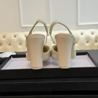 Chanel Women Slingbacks Goatskin Grosgrain in 90mm Heel-Beige (1)