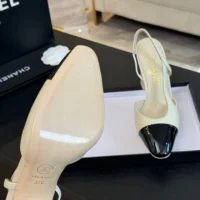 Chanel Women Slingbacks Goatskin Grosgrain in 90mm Heel-Beige (1)