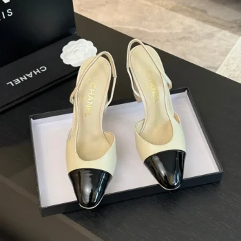 Chanel Women Slingbacks Goatskin Grosgrain in 90mm Heel-Beige