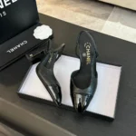 Chanel Women Slingbacks Goatskin Grosgrain in 90mm Heel-Black