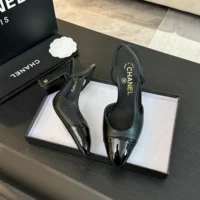 Chanel Slingback da donna in pelle di capra e grosgrain con tacco da 90 mm - Nero