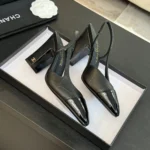 Chanel Women Slingbacks Goatskin Grosgrain in 90mm Heel-Black