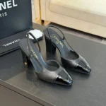 Chanel Women Slingbacks Goatskin Grosgrain in 90mm Heel-Black