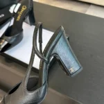 Chanel Women Slingbacks Goatskin Grosgrain in 90mm Heel-Black