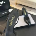 Chanel Women Slingbacks Goatskin Grosgrain in 90mm Heel-Black