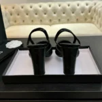 Chanel Women Slingbacks Goatskin Grosgrain in 90mm Heel-Black