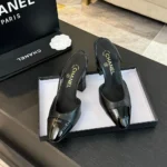 Chanel Women Slingbacks Goatskin Grosgrain in 90mm Heel-Black
