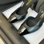 Chanel Women Slingbacks Goatskin Grosgrain in 90mm Heel-Black