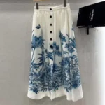 Dior Women Dioriviera Mid-Length Flared Skirt White and Blue Toile de Jouy