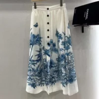 Dior Women Dioriviera Mid-Length Flared Skirt White and Blue Toile de Jouy (1)