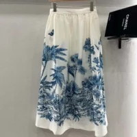 Dior Women Dioriviera Mid-Length Flared Skirt White and Blue Toile de Jouy (1)