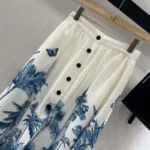 Dior Women Dioriviera Mid-Length Flared Skirt White and Blue Toile de Jouy