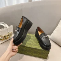 Gucci GG Women’s Horsebit Wedge Loafer-Black ‎794317AADO0 (1)