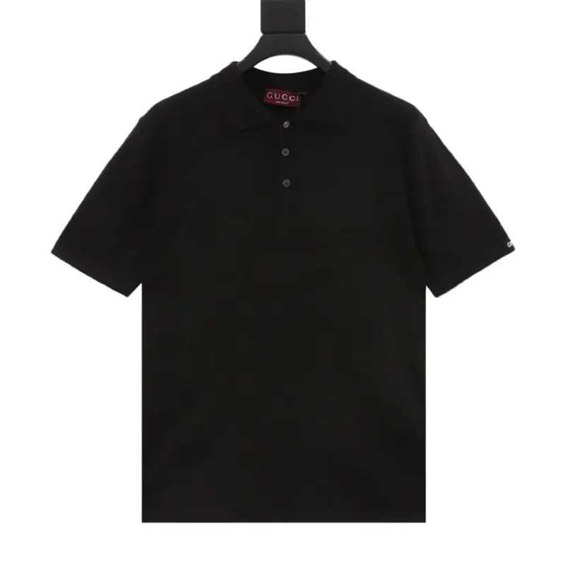Gucci Men Fine Wool Knit Polo Top with Intarsia 824124XKEP1