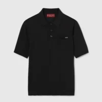 Gucci Men Fine Wool Knit Polo Top with Intarsia 824124XKEP1