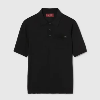 Gucci Men Fine Wool Knit Polo Top with Intarsia 824124XKEP1