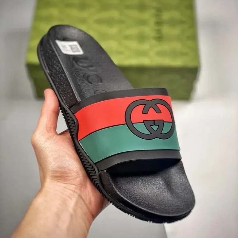 Gucci Unisex Interlocking-G Web-Stripe Sandal-Black