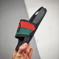 Gucci Unisex Interlocking-G Web-Stripe Sandal-Black (1)