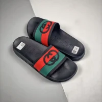 Gucci Unisex Interlocking-G Web-Stripe Sandal-Black (1)