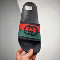 Gucci Unisex Interlocking-G Web-Stripe Sandal-Black (1)
