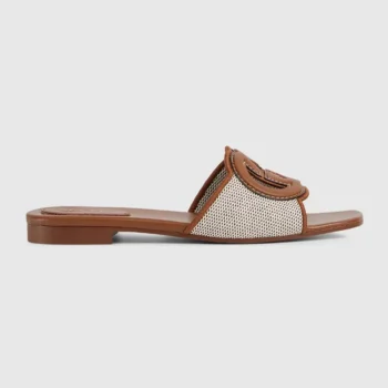 Gucci Women Interlocking G Slide Sandal-Brown ‎835723FAEA0