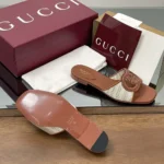 Gucci Women Interlocking G Slide Sandal-Brown ‎835723FAEA0