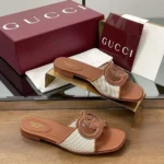 Gucci Women Interlocking G Slide Sandal-Brown ‎835723FAEA0