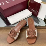 Gucci Women Interlocking G Slide Sandal-Brown ‎835723FAEA0