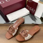 Gucci Women Interlocking G Slide Sandal-Brown ‎835723FAEA0