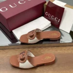 Gucci Women Interlocking G Slide Sandal-Brown ‎835723FAEA0