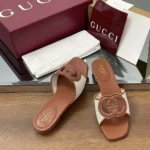 Gucci Women Interlocking G Slide Sandal-Brown ‎835723FAEA0
