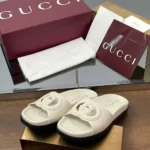 Gucci Women Interlocking G Slide Sandal-White 816334US000