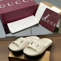 Gucci Women Interlocking G Slide Sandal-White 816334US000 (1)