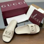 Gucci Women Interlocking G Slide Sandal-White 816334US000