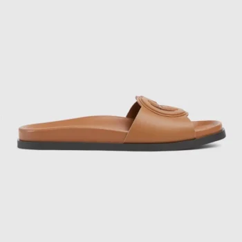 Gucci Women Interlocking G Slide Sandal-Brown 816334US000