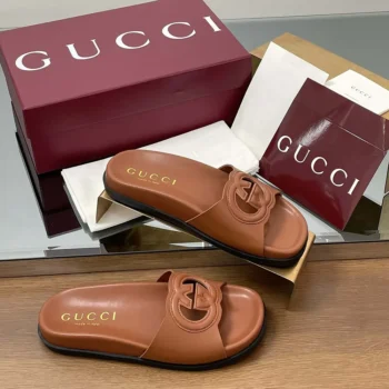 Gucci Women Interlocking G Slide Sandal-Brown 816334US000
